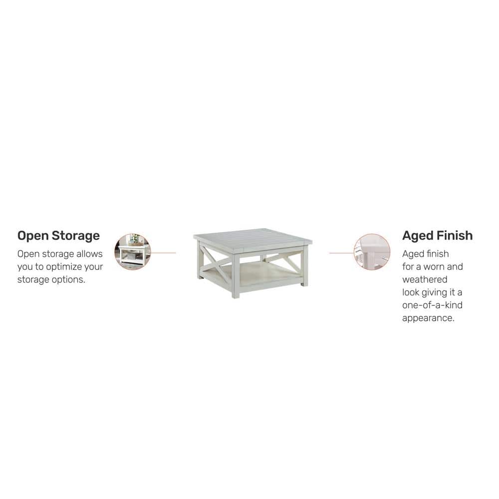 Seaside Lodge Square Off-White Wood Coffee Table with Open Storage