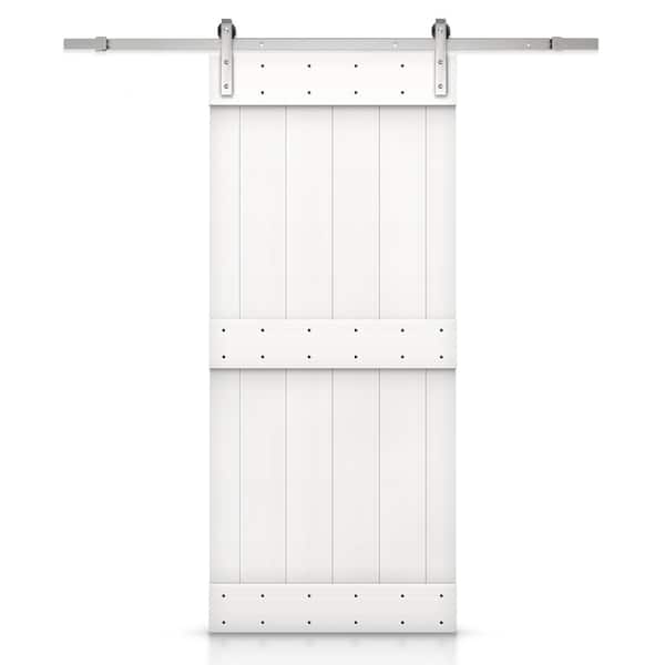 CALHOME Mid-Bar 24 in. x 84 in. White Stained Knotty Pine Wood Interior Sliding Barn Door with Hardware Kit