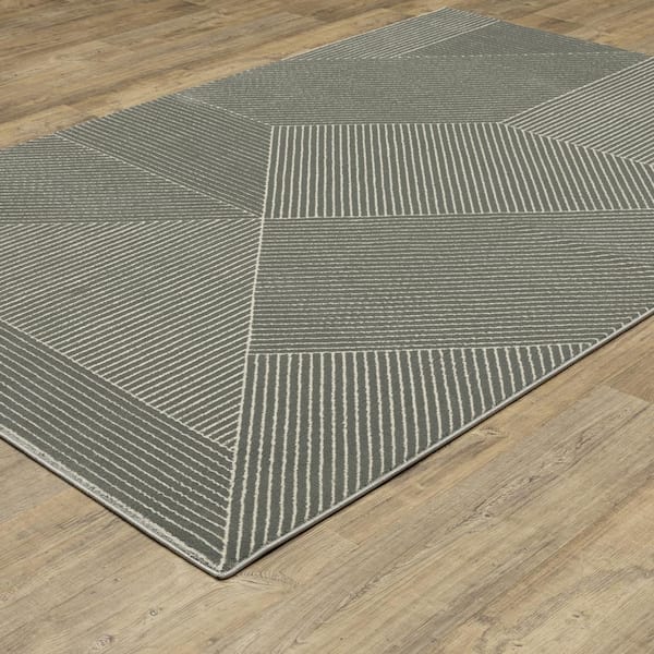 Rayder Gray/Ivory 2 ft. x 8 ft. Geometric Lines Polypropylene/Polyester Indoor Runner Area Rug