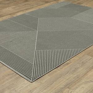 Rayder Gray/Ivory 8 ft. x 11 ft. Geometric Lines Polypropylene/Polyester Indoor Area Rug