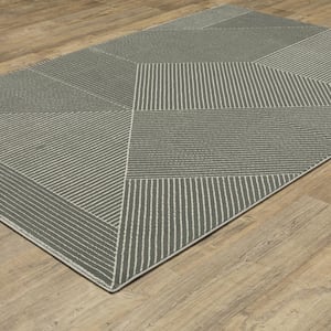 Rayder Gray/Ivory 10 ft. x 13 ft. Geometric Lines Polypropylene/Polyester Indoor Area Rug