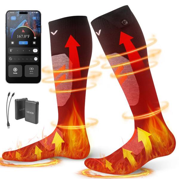 Heated Socks, X-Large Size, 5000mAh Battery Rechargeable Socks w/ 4 Heating Levels, Electric Heated Sock w/ APP Control