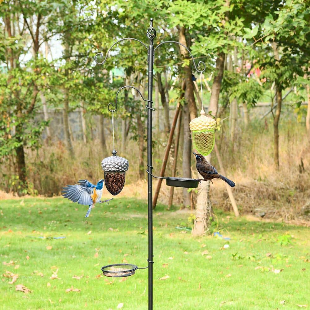 Brown and Green Resin Iron Mesh Hanging Acorn Bird Feeder