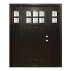 68 in. x 80 in. Craftsman Bungalow 6 Lite Left-Hand Inswing Hickory Stained Wood Prehung Front Door 14 in. Sidelites