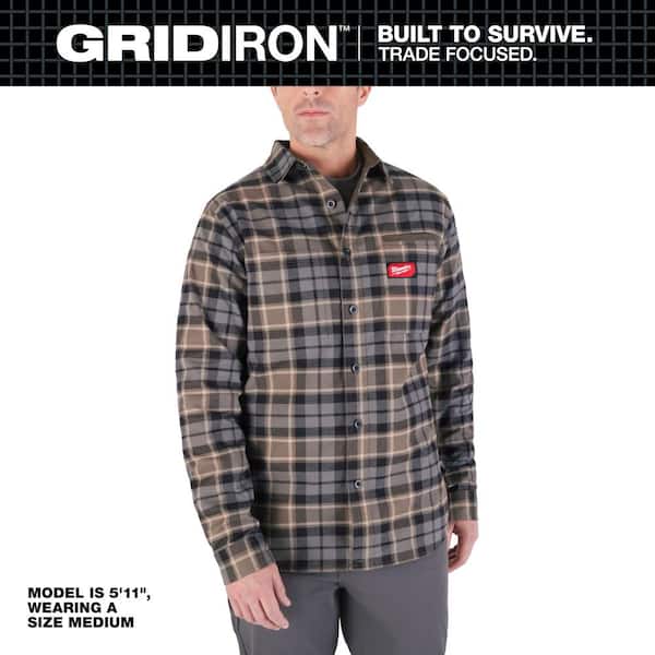 Milwaukee Men's 2X-Large Gray GRIDIRON Flannel Shirt