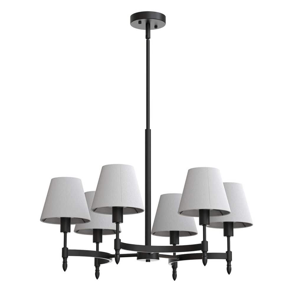 26.8 in 6-Light Matte Black Metal Twisted Tube Chandelier with Fabric Shades, Traditional Branch Hanging Light E12 Base price history on PriceWatchPro