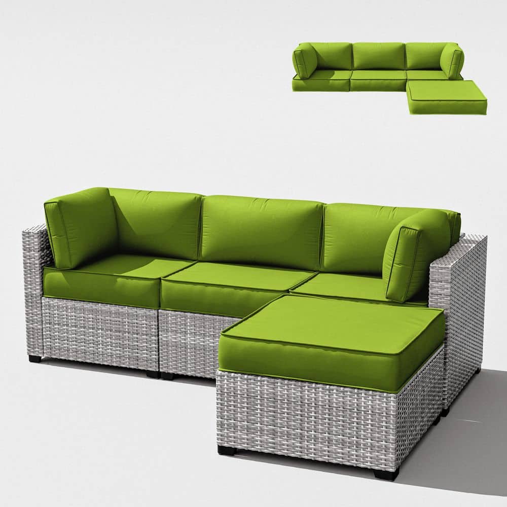 9-Piece Deep Seating Outdoor Patio Replacement Cushions, 25.6 x 25.6 x 4 in. for 4-Seat Wicker Sectional, Grass Green