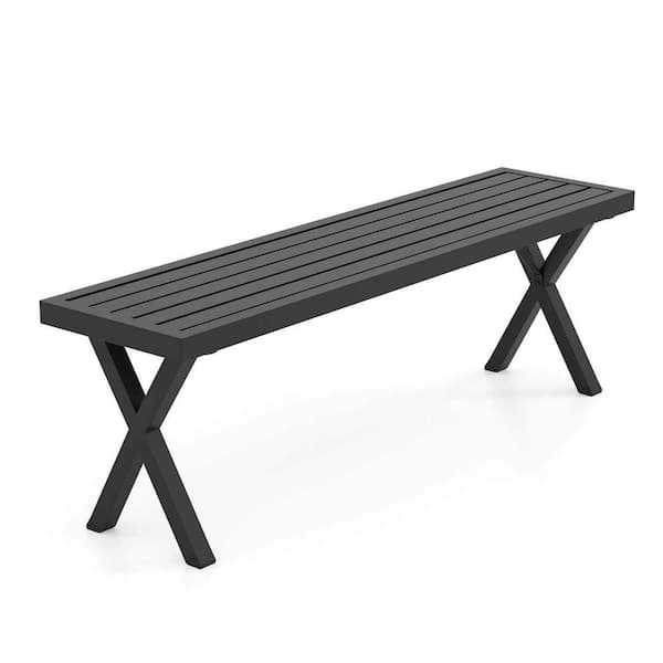 1-Pieces 54 in. Patio Metal Garden Bench with Slatted Seat and X Legs Backless Loveseat for Yard