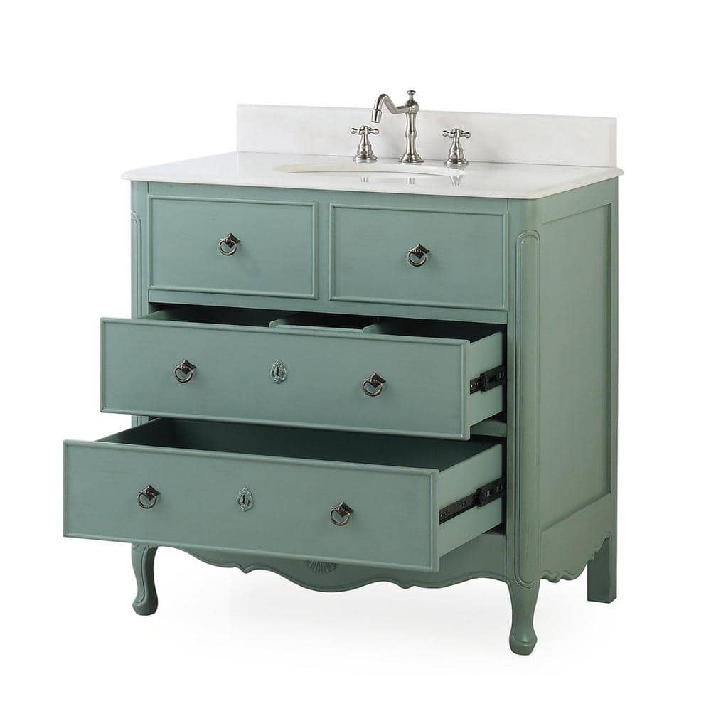 34" Vintage Blue Freestanding Bathroom Sink Vanity