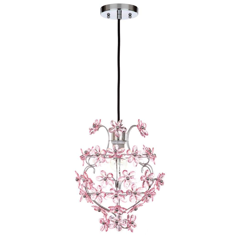 Delicate Charm Pink Crystal & Chrome Floral Pendant Lamp