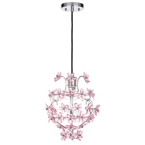 Raz 1-Light Chrome/Pink Floral Empire Hanging Pendant Lighting