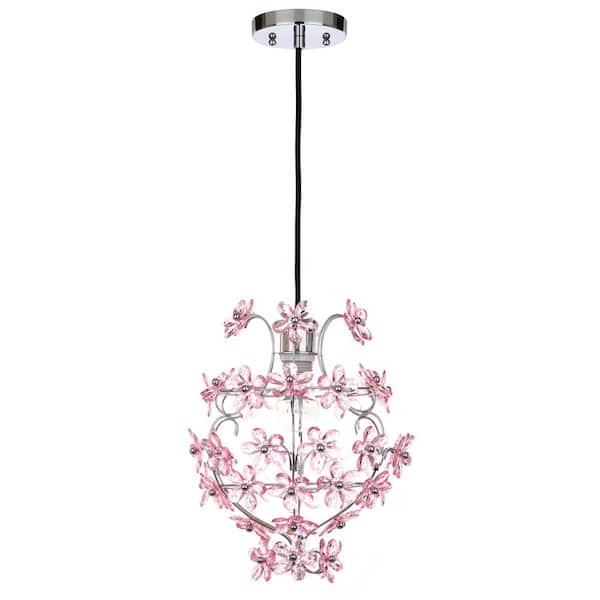 SAFAVIEH Raz 1-Light Chrome/Pink Floral Empire Hanging Pendant Lighting