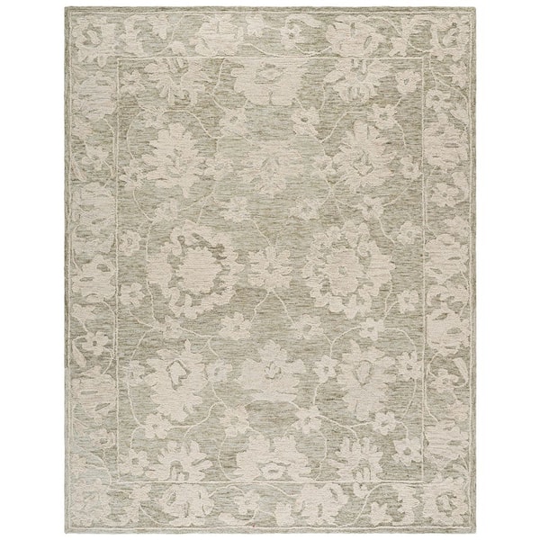Marquee 9 ft. x 12 ft. Gray/Light Brown Border Floral Area Rug