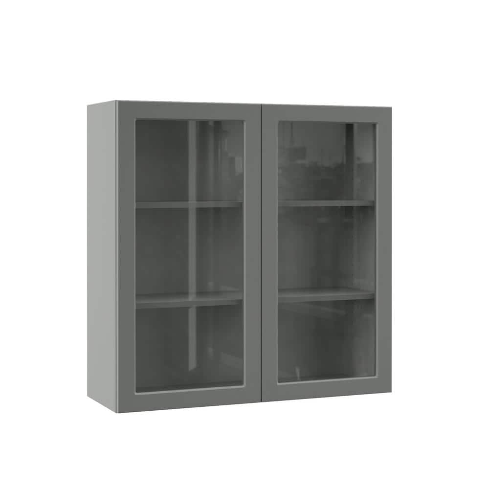 Designer Series Melvern 36 in. W x 12 in. D x 36 in. H Assembled Shaker Glass Door Wall Kitchen Cabinet in Storm Gray price history on PriceWatchPro