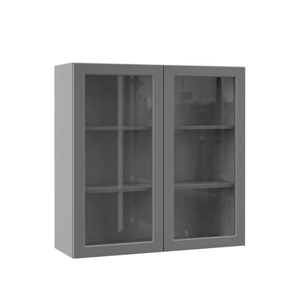 Hampton Bay Designer Series Melvern Storm Gray Shaker Assembled Wall Kitchen Cabinet with Glass Doors (36 in. x 36 in. x 12 in.)