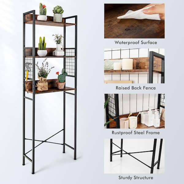 Over The Toilet Storage Rack 3-Tier Industrial Bathroom Organizer Toilet  Shelves Space Saver with Multi-Functional Brown - AliExpress