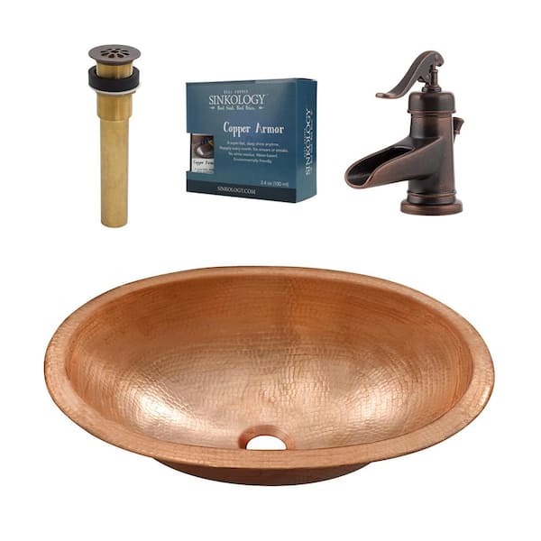 SINKOLOGY Schrodinger 18 Gauge 19 in. Copper Dual Flex Bath Sink in Naked Copper with Ashfield Faucet Kit