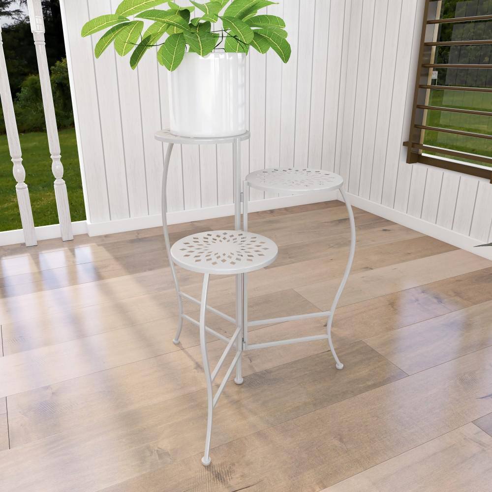 24" White Metal 3-Tier Folding Plant Stand