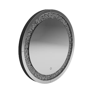 Theo 31.5 in. W x 31.5 in. H Round Crystal Framed Silver Wall Bathroom Vanity Mirror