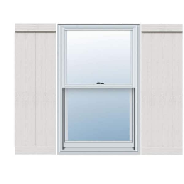 Ekena Millwork 21-1/2 in. x 45 in. Polyurethane Rustic 4-Board Joined Board and Batten Shutters Faux Wood w/ End Batten Pair in Primed