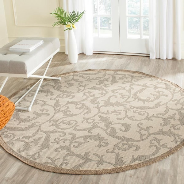 Courtyard Natural/Brown 8 ft. x 8 ft. Round Border Indoor/Outdoor Patio  Area Rug