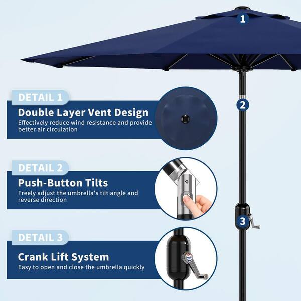 9 foot round solar aluminum patio umbrella Round 9 ft. Aluminum Cantilever Market Solar Tilt Half Patio Umbrella in  Blue Neutral YDQ_PPG_333JMS3N