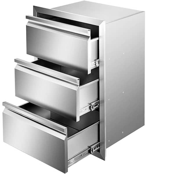 SKYSHALO 14.8 in. W x 25.4 in. H x 18.7 in. D Outdoor Kitchen Drawers Stainless Steel Box Frame Flush Mount BBQ Access Drawers