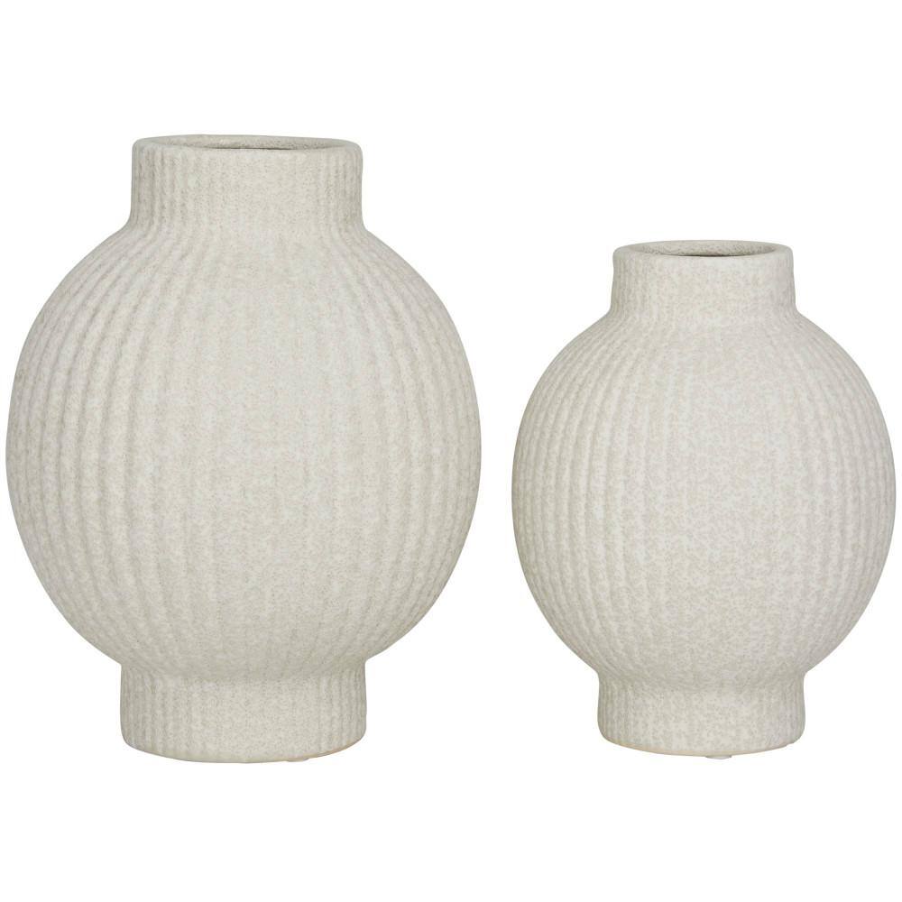 Elegant Light White Ceramic Bouquet Vase Duo, 8" & 11" Height