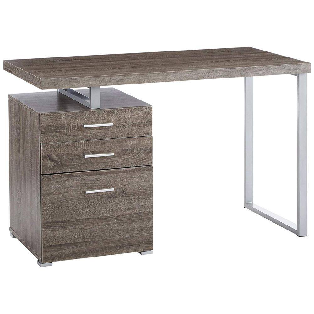 Weathered Gray Modern Office Desk with File Storage