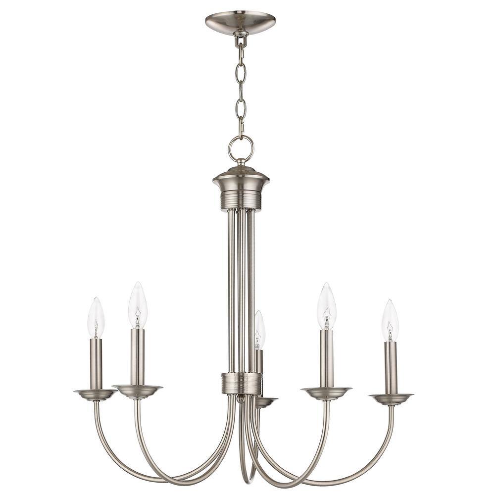 Estate Elegance 5-Light Brushed Nickel Chandelier with Candelabra Bulbs