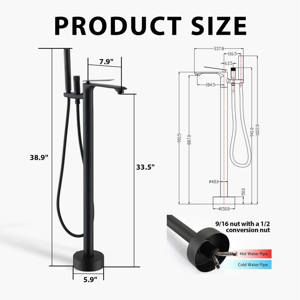 Matte Black Freestanding Tub Filler Faucet with Handheld Shower