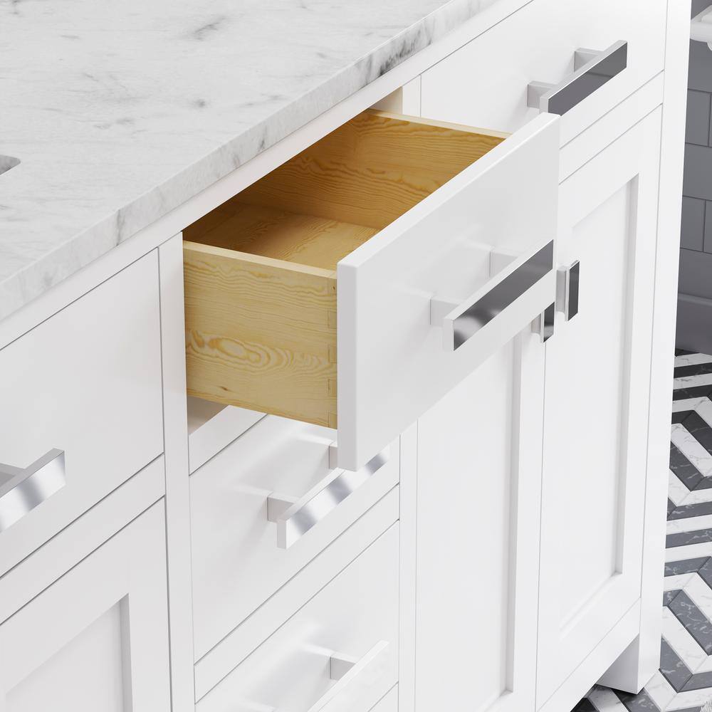 Madison 60" White Marble Double Sink Bathroom Vanity with Mirror