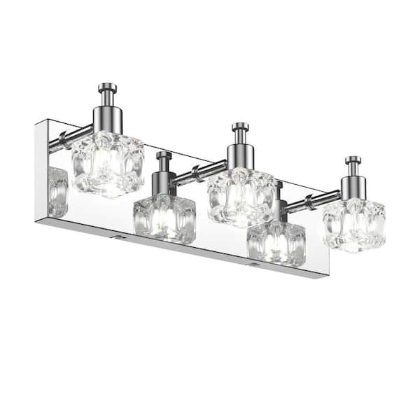 WELLFOR 16.5 in. 3-Light Chrome Vanity Light with Crystal Glass Shade