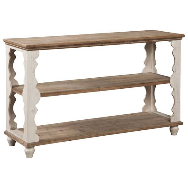 Benjara 47.75 in. White and Brown Rectangle Wooden Console Table with Scalloped Design
