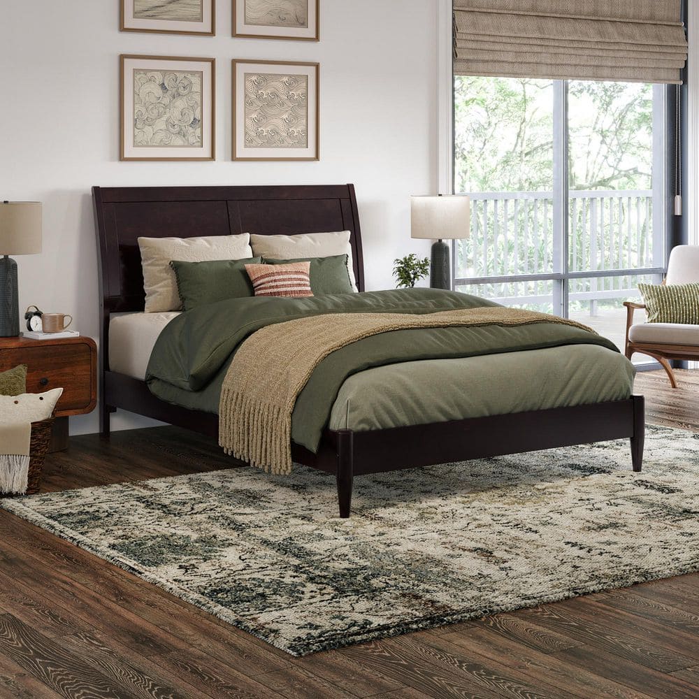 Valencia Espresso Full Wood Sleigh Platform Bed with Slats
