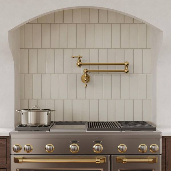 24 in. Wall-Mount Double-Handle Pot Filler Faucet with Dual Swing Arms Spot Resist in Brushed Gold