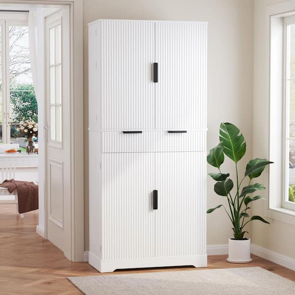 Noble House Trix Modern White Fluted 71.6 in. Tall Kitchen Pantry