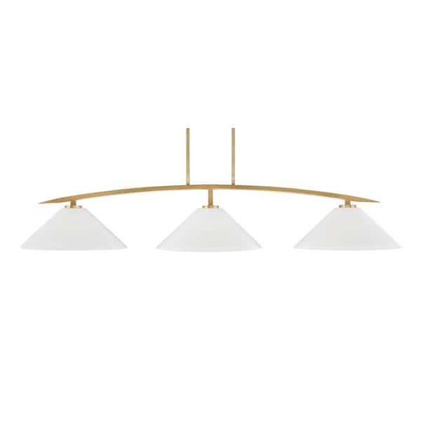 Unbranded Siena 3-Light New Age Brass Billiard-Light with White Marble Glass