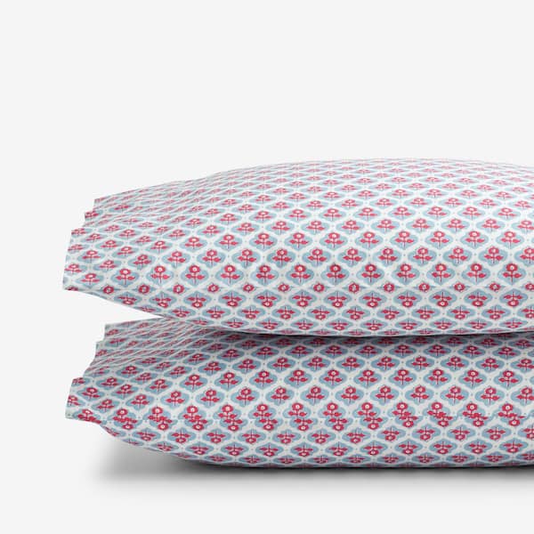 The Company Store Company Cotton Mini Garden Blue/Pink Cotton Percale King Pillowcases (Set of 2)