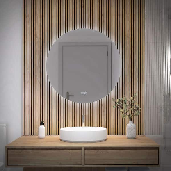 Raya 24 in. W X 24 in. H 3 CCT Round Defog Edge-Lit Frame Integrated LED Wall Bathroom Mirror