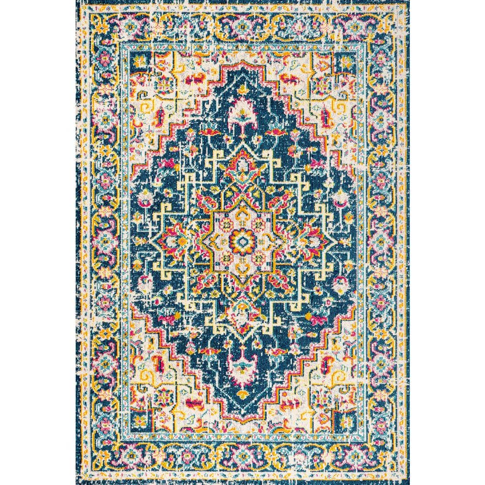 Bohemian Blue and Beige Medallion 5x8 Synthetic Area Rug