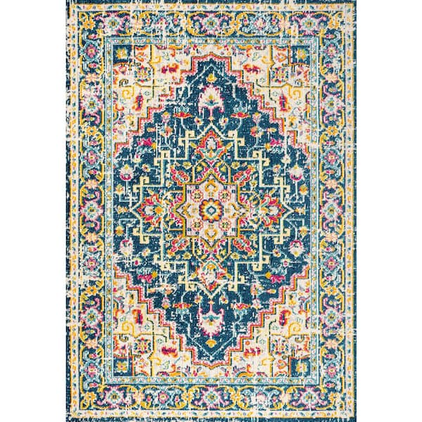 JONATHAN Y Brooklyn Geometric Medallion Blue/Beige 5 ft. x 8 ft. Area Rug