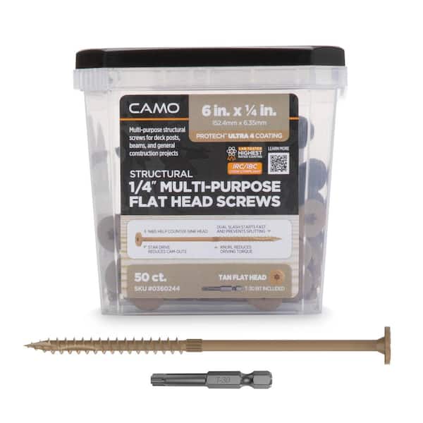 CAMO 1/4 in. x 6 in. Star Drive Flat Head Multi-Purpose Structural Wood Screw - PROTECH Ultra 4 Exterior Coated (50-Pack)