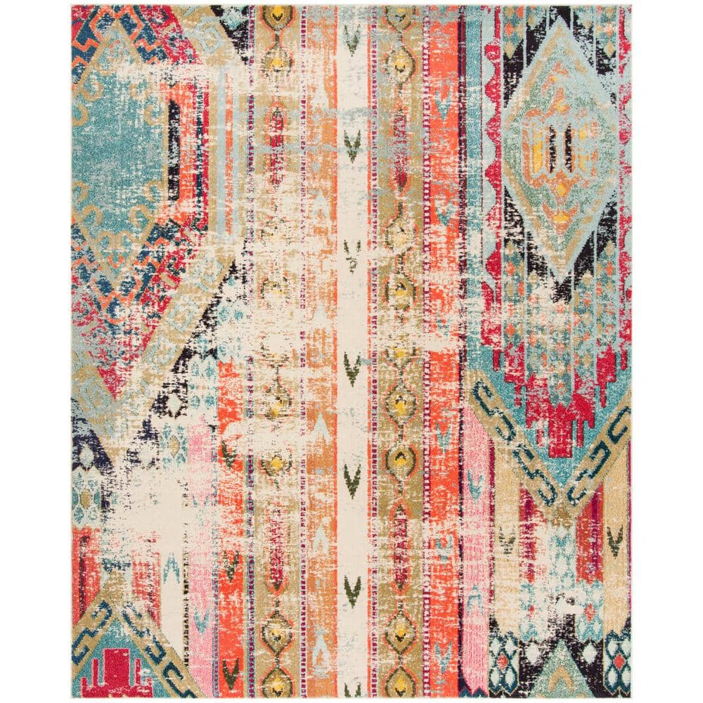 Pink 5'1 x 7'7 SAFAVIEH Monaco Collection MNC210D Modern Abstract Distressed Non-Shedding Living Room Bedroom Area Rug Multi 