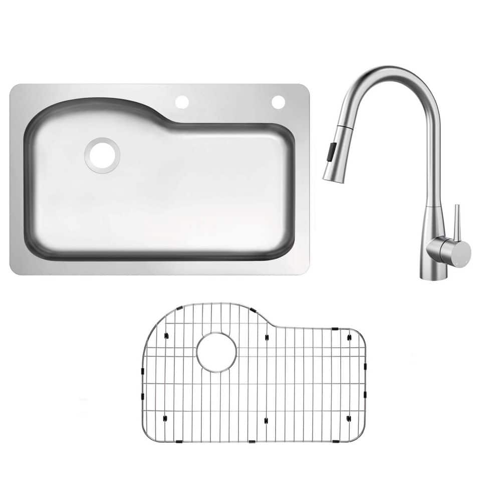 33 in. Drop-In/Undermount Euro Style Single Bowl Stainless Steel 18-Gauge Kitchen Sink with Pull Out Sprayer Faucet price history on PriceWatchPro