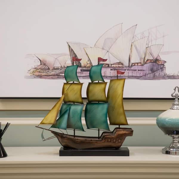 Vintiquewise Nautical Home Decor Multi Color Metal Sailboat