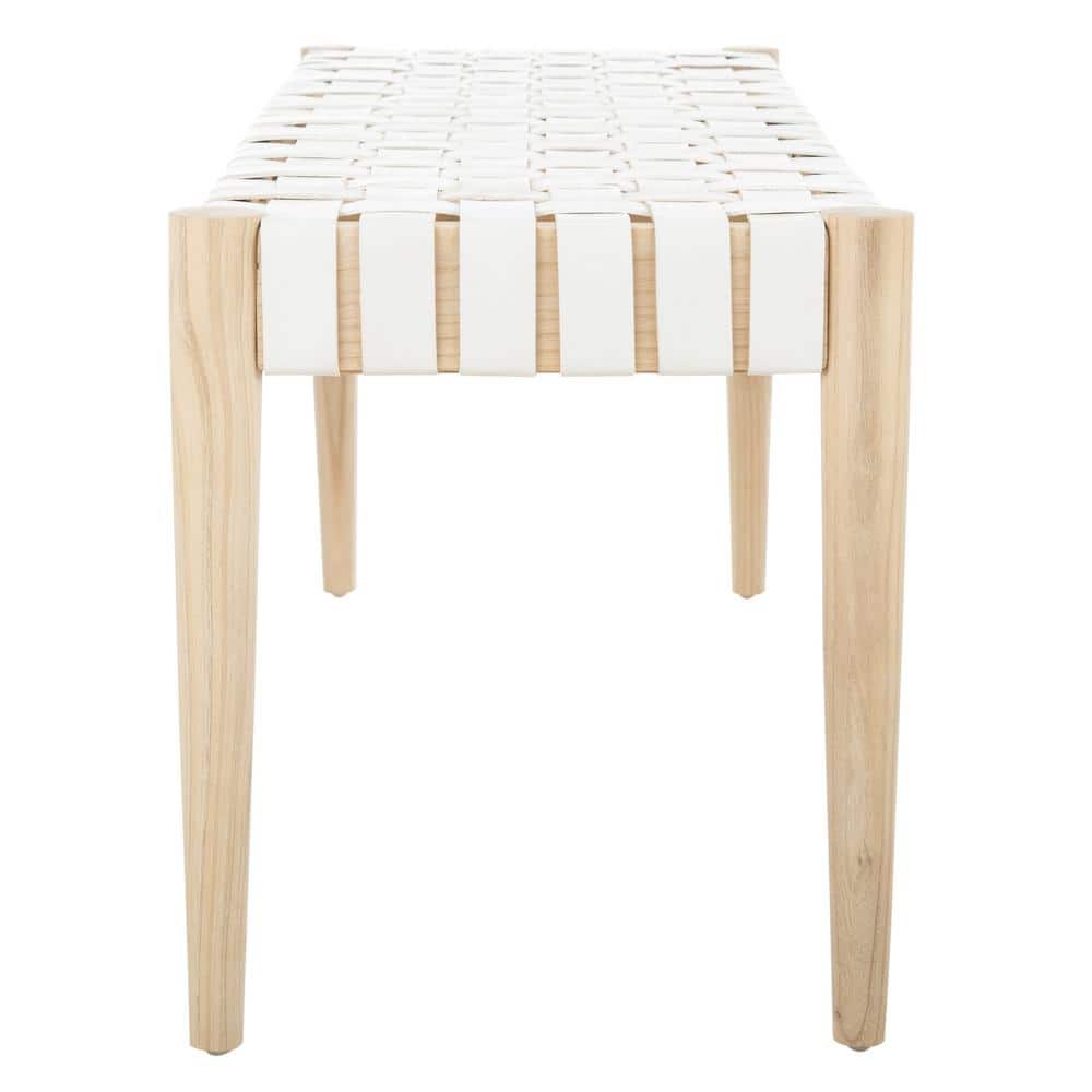 Amalia 47'' Beige and White Leather Weave Transitional Bench