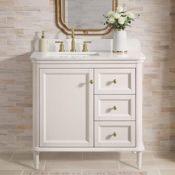 Cliveden 36 in. Single Sink Freestanding Cameo White Bath Vanity with Volakas Engineered Stone Top (Assembled)
