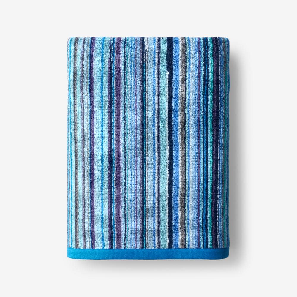 The Company Store Rhythm Blue Striped Cotton Single Bath TowelVK17