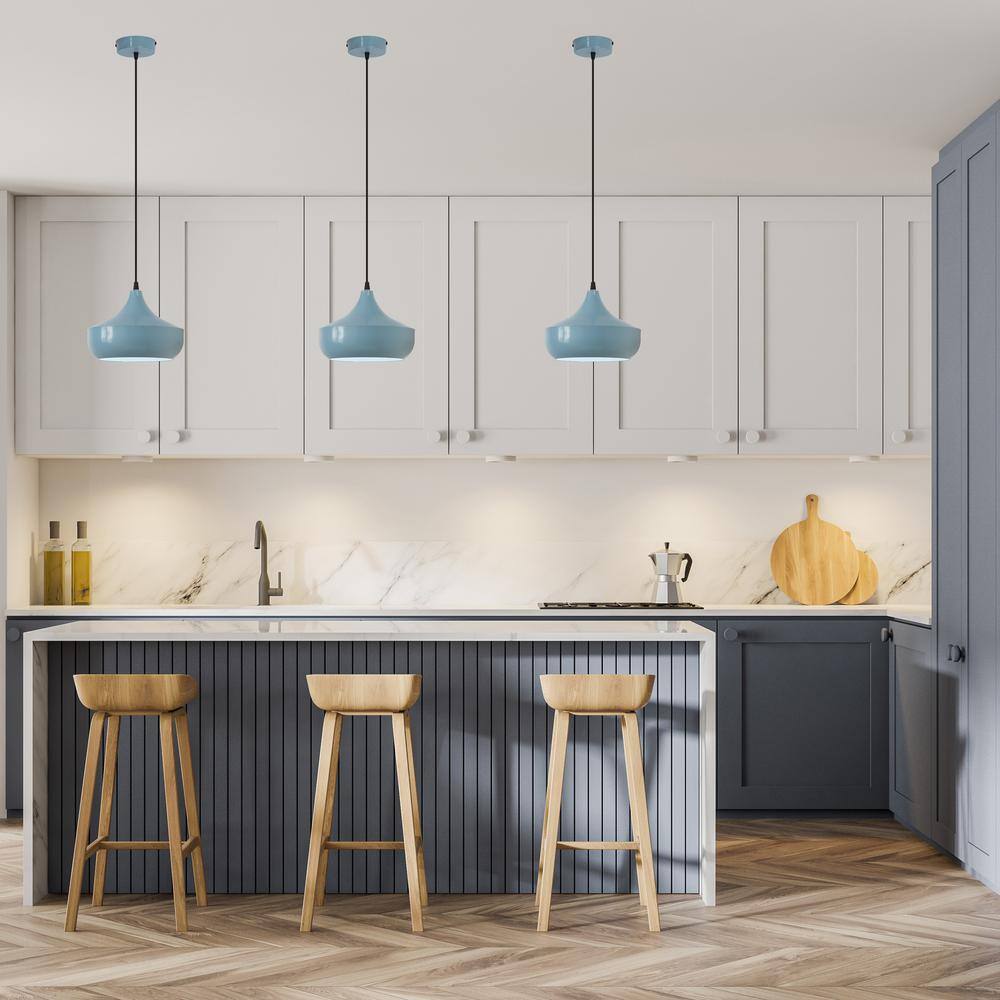 Powder Blue Metal Dome Pendant Light with Adjustable Height